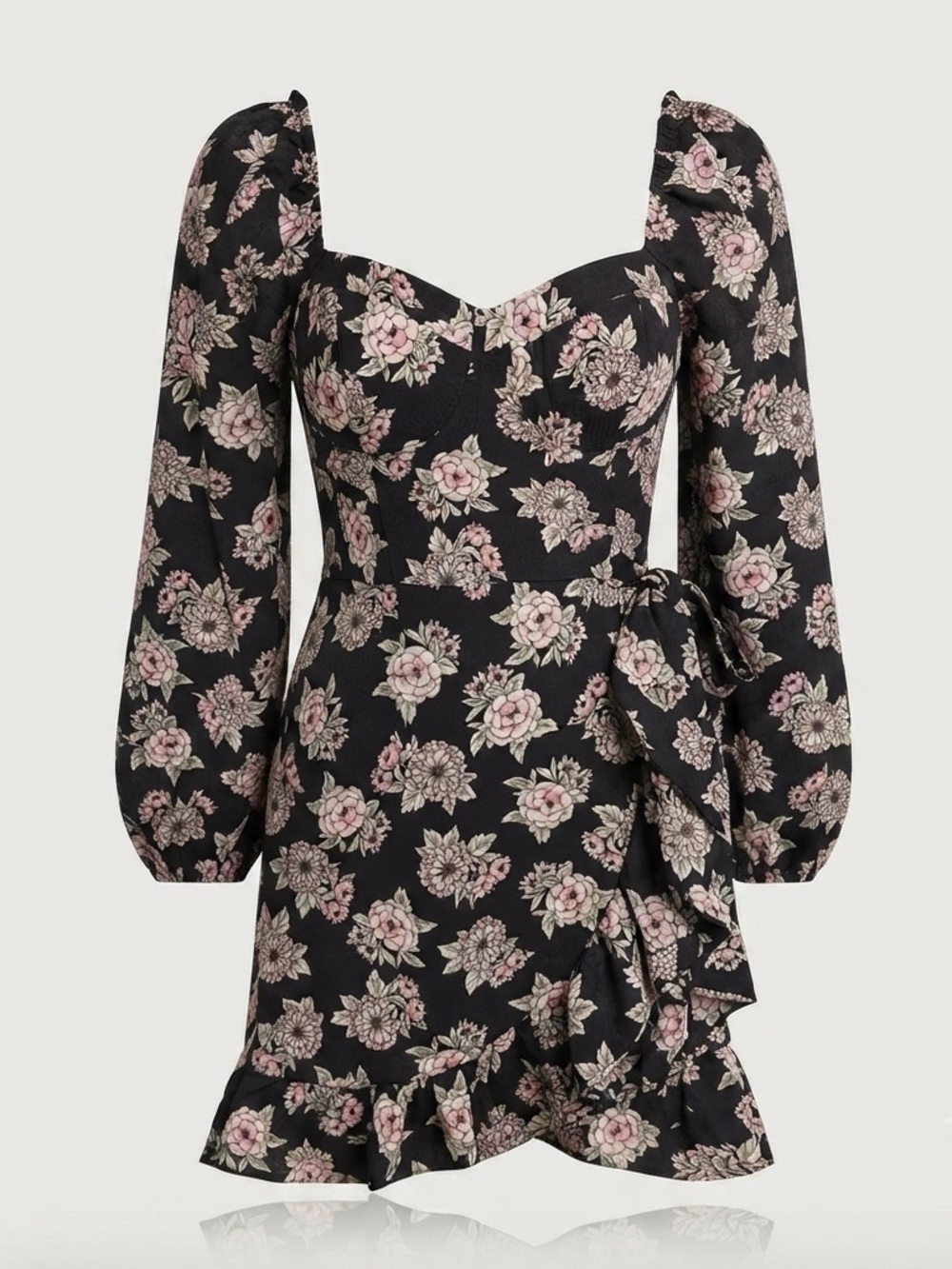 NWT- Black Floral Long Sleeve Dress FITS LIKE A WOMAN’S 6